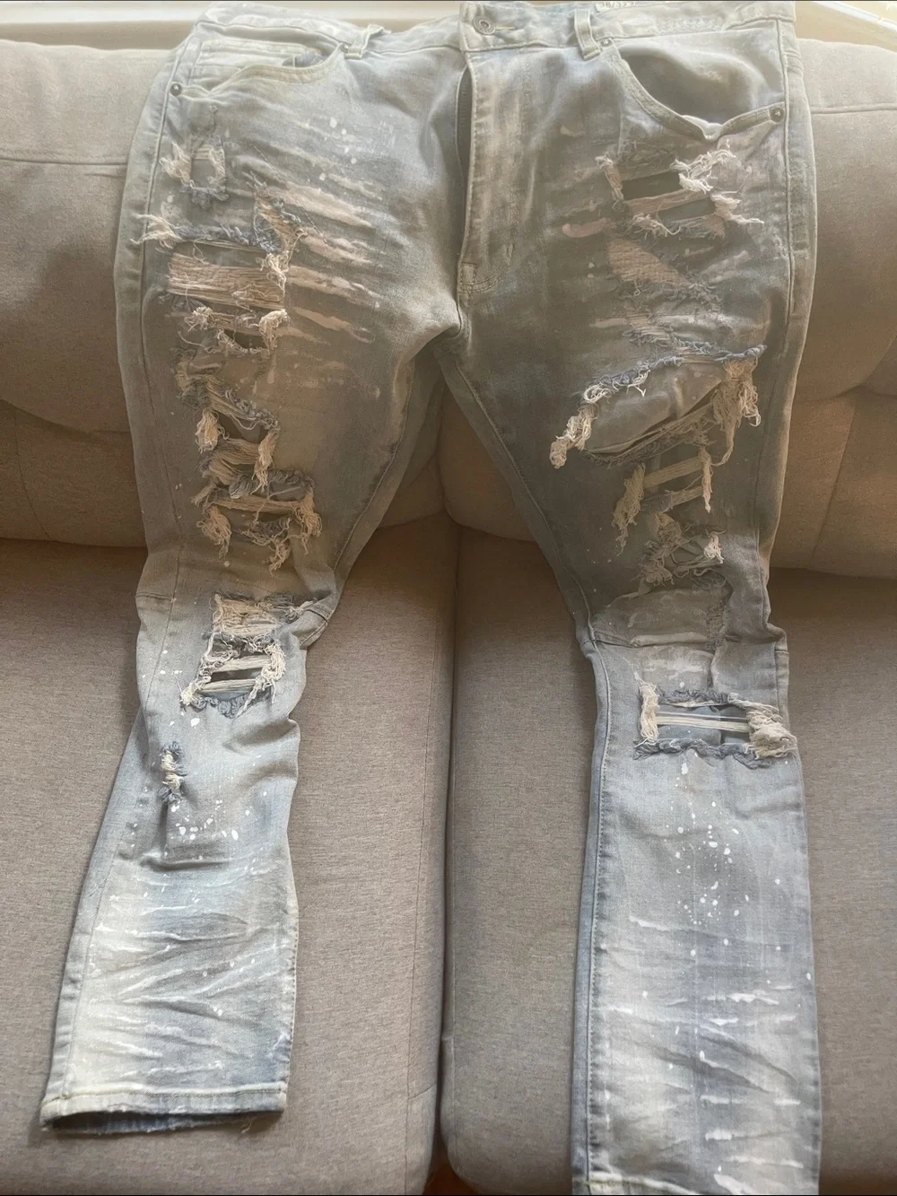 Men's Light Gray Ripped Skinny Jeans